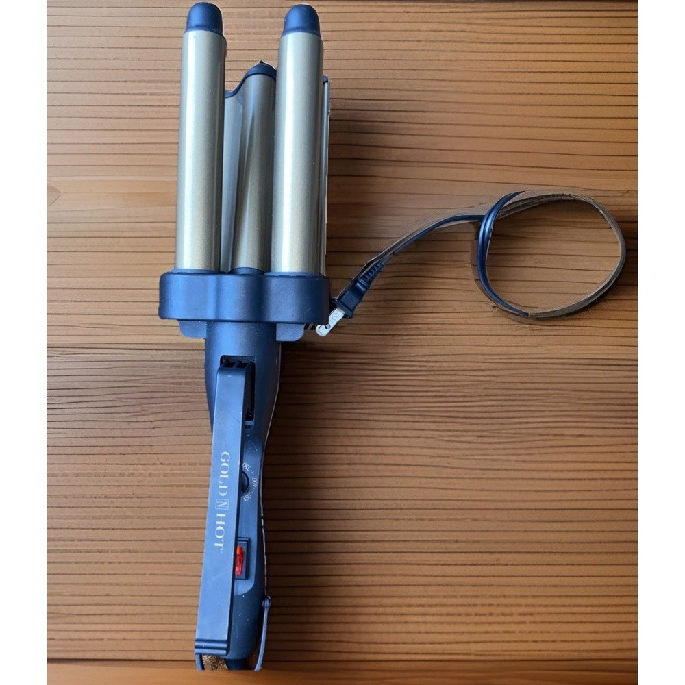 Belson Gold N Hot Curling Iron GH3011 Jumbo Ceramic Triple Barrel Waver Black